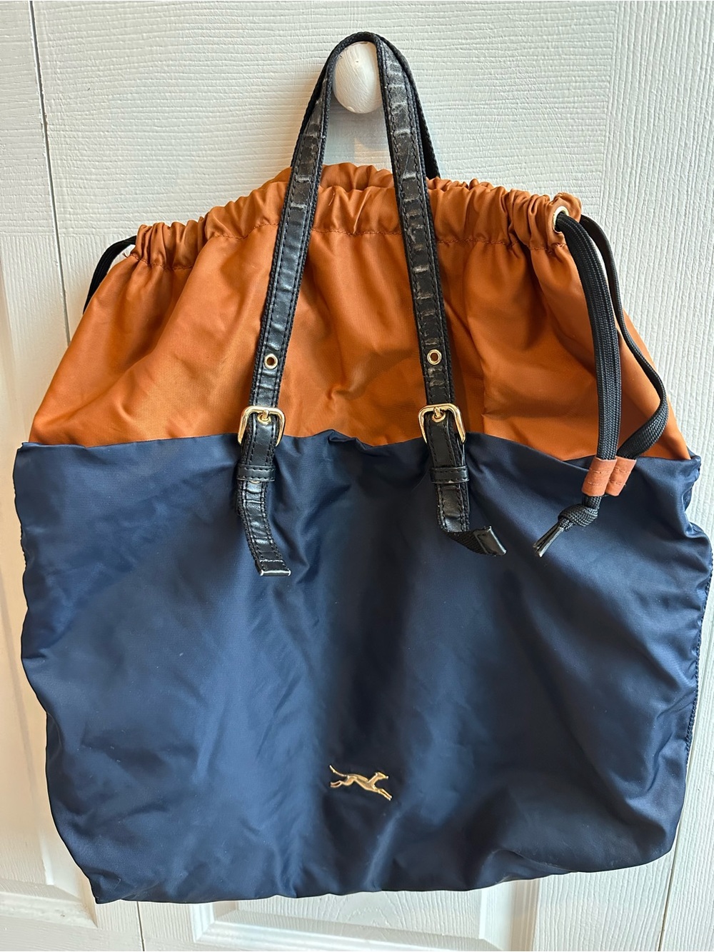 Bimba y Lola Two-Tone Navy and Cognac/Orange Drawstring Shoulder Tote Bag - Picture 2 of 8